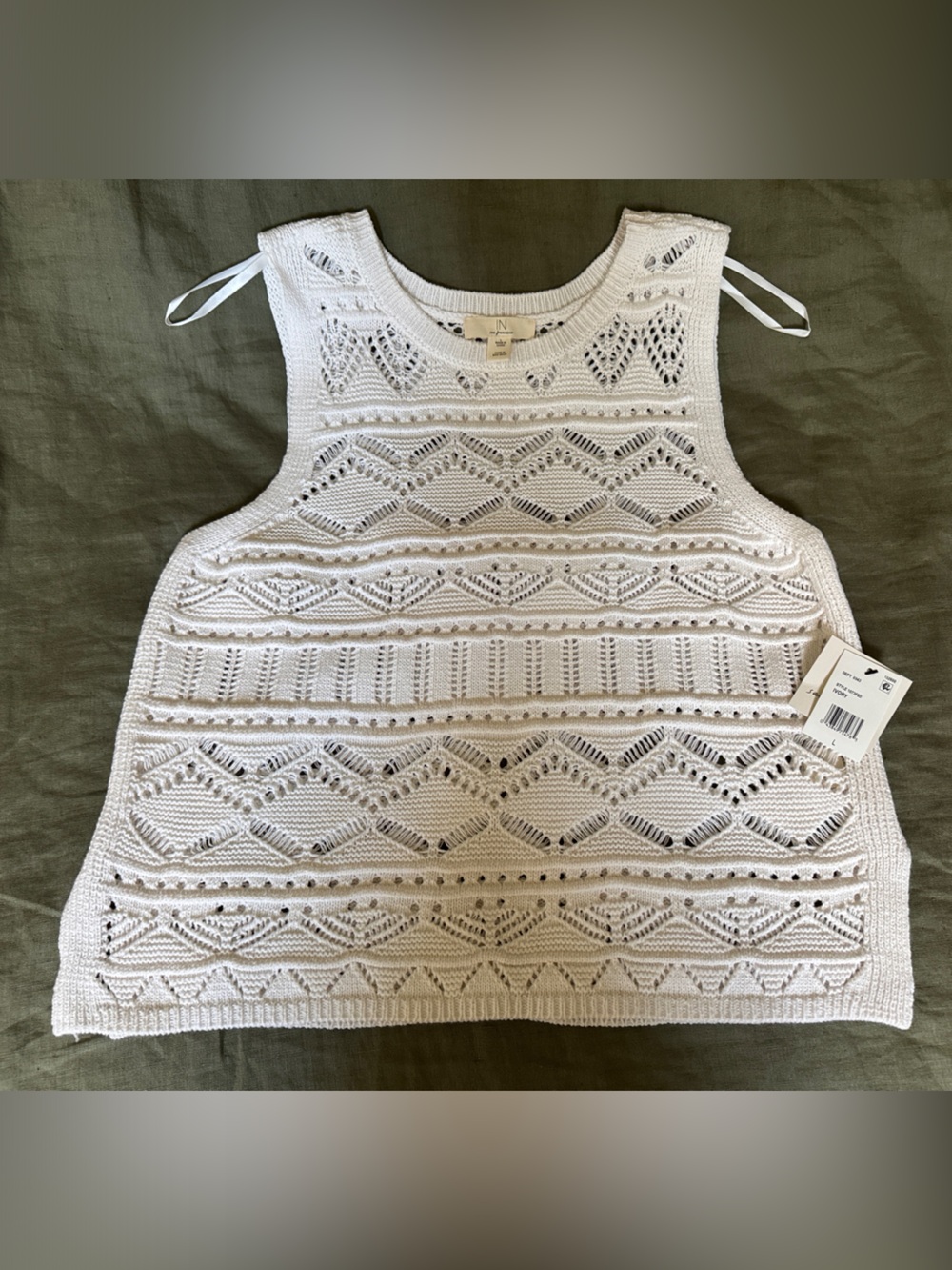 Women’s White Knit Openwork Tank Top - Sleeveless Crochet Detail